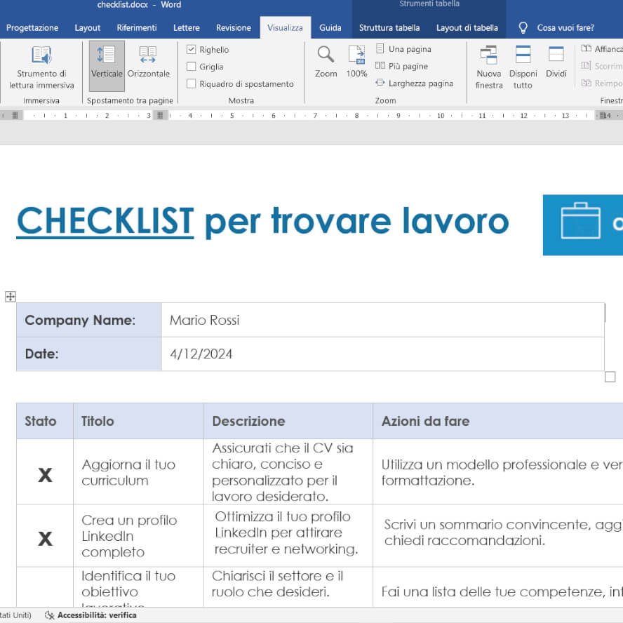 checklist lavoro